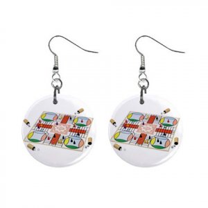 New Parcheesi #3 Design Dangle Button Earrings Jewelry 1" Round 16546234