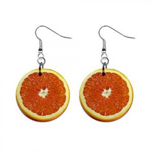 New Inside Orange Citrus  Design Dangle Button Earrings Jewelry 1" Round 17007278