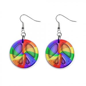 New Peace Sign 70's Design Dangle Button Earrings Jewelry 1" Round 17112928