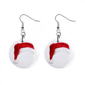 New Santa Hat Christmas Dangle Button Earrings Jewelry 1" Round 17113009