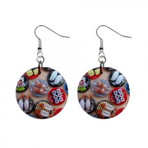 New Sushi  Lover Design Dangle Button Earrings Jewelry 1" Round 16450065