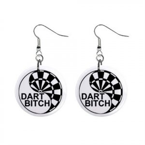 New Dart Player Bitch Design Dangle Button Earrings Jewelry 1" Round 16503180