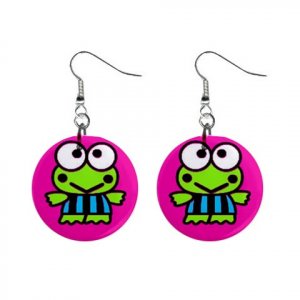 Funny FROG Earrings 1" Button Dangle Jewelry NEW! 12289400