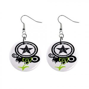 Abstract ARTWORK Original Earrings 1" Button Dangle Jewelry NEW 14141576