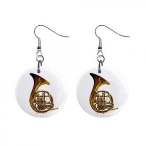 New French Horn Music Instrument Brass Band Dangle Button Earrings Jewelry 13164152