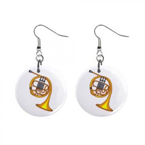 New Music Instrument Brass French Horn Band Dangle Button Earrings Jewelry 13164151