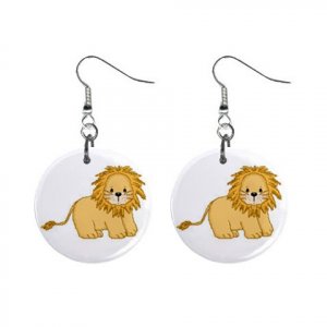 Baby Lion Design Dangle Button Earrings Jewelry 1" Round 13004389