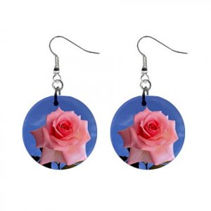 PINK ROSE Dangle Earrings Jewelry 1 inch Buttons 13894589