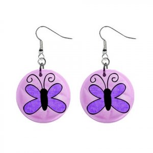 PURPLE BUTTERFLY Dangle Earrings Jewelry 1 inch Buttons 21493395