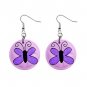 PURPLE BUTTERFLY Dangle Earrings Jewelry 1 inch Buttons 21493395