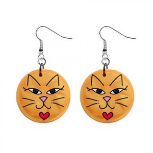 CARTOON CAT FACE Dangle Earrings Jewelry 1 inch Buttons 21493396