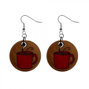 COFFEE CUP Dangle Earrings Jewelry 1 inch Buttons 21493656