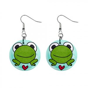 CARTOON FROG Design Dangle Earrings Jewelry 1 inch Buttons 21495415
