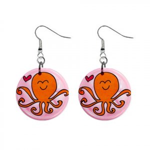 CARTOON OCTOPUS Design Dangle Earrings Jewelry 1 inch Buttons