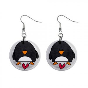 CARTOON PENGUIN Design Dangle Earrings Jewelry 1 inch Buttons