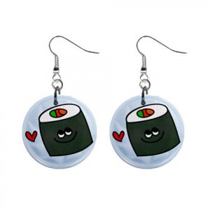 CARTOON SUSHI Design Dangle Earrings Jewelry 1 inch Buttons 21495437