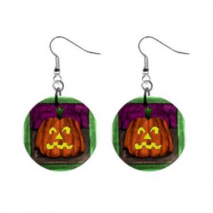 Jack-o-lantern Pumpkin Halloween Dangle Earrings Jewelry 1 inch Buttons 16544263