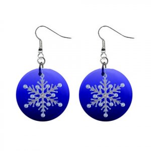 Blue Snowflake Dangle Earrings Jewelry 1 inch Buttons 13092973