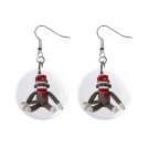 Sock Monkey Dangle Button Earrings Jewelry 1 inch Round 26402362