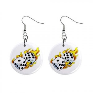 New Flaming Dice Gambling 1" Round Button Dangle Earrings Jewelry 16503120