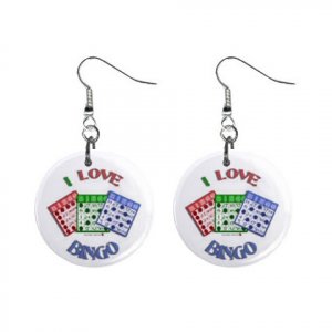 New I Love Bingo #5 1" Round Button Dangle Earrings Jewelry 16546217