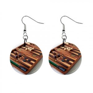 New Backgammon Board Game Dangle Button Earrings Jewelry 1" Round 16546461