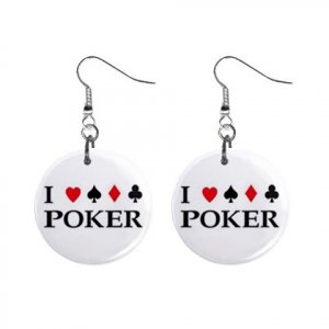 New I LOVE POKER  Gambling 1" Round Button Dangle Earrings Jewelry 16546476