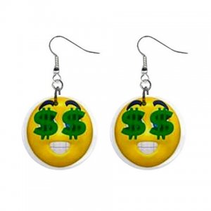 Happy Face with Dollar Signs 1" Round Button Dangle Earrings Jewelry 24905247 smileydollars