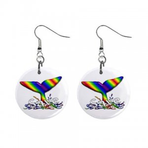 Rainbow SAVE THE WHALES 1" Round Button Dangle Earrings Jewelry 26728225 rainbow-save