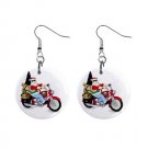Santa on a motorcycle 1" Round Button Dangle Earrings Jewelry 27184418 santapacked