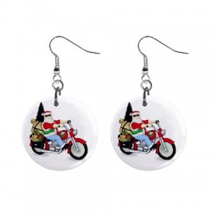 Santa on a motorcycle 1" Round Button Dangle Earrings Jewelry 27184418 santapacked