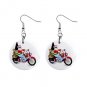Santa on a motorcycle 1" Round Button Dangle Earrings Jewelry 27184418 santapacked