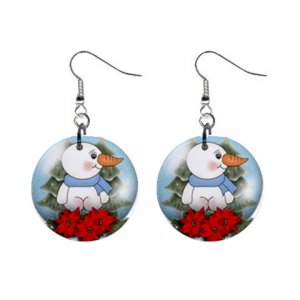 Snowman Snowglobe 1" Round Button Dangle Earrings Jewelry 29986952 snowman-snowglobe