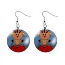 Reindeer Snowglobe 1" Round Button Dangle Earrings Jewelry 29986953 reindeer-snowglobe
