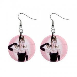 Breakfast at Tiffany's Audrey Hepburn Dangle Button Earrings Jewelry 1 inch Round 17174413 tiffanys