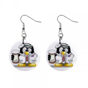 Cartoon Doctor Penguin Dangle Button Earrings Jewelry 1 inch Round 30607375