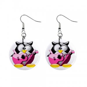 Cartoon Rock and Roll Penguin Dangle Button Earrings Jewelry 1 inch Round 30607366