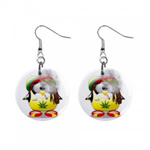 Cartoon Pot Smoking Penguin Dangle Button Earrings Jewelry 1 inch Round 30607367
