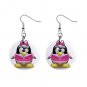 Cartoon Pink Girl Penguin Dangle Button Earrings Jewelry 1 inch Round 30607376
