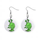 Cartoon Green Alien Dangle Button Earrings Jewelry 1 inch Round 12794640