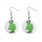 Cartoon Green Alien Dangle Button Earrings Jewelry 1 inch Round 12794640