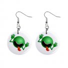 Cartoon Green Alien Dangle Button Earrings Jewelry 1 inch Round 12794507