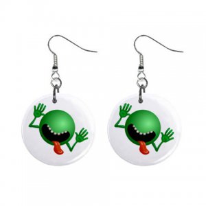 Cartoon Green Alien Dangle Button Earrings Jewelry 1 inch Round 12794507