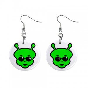 Cartoon Green Alien Dangle Button Earrings Jewelry 1 inch Round 12794508