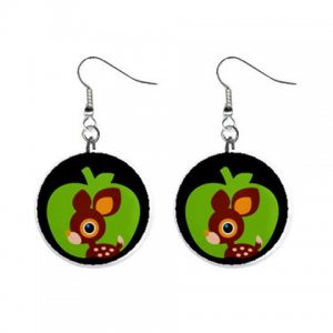 Cartoon Deer Dangle Button Earrings Jewelry 1 inch Round 12289366