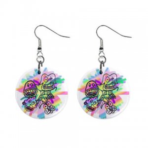 Cartoon Art Dangle Button Earrings Jewelry 1 inch Round 12897938