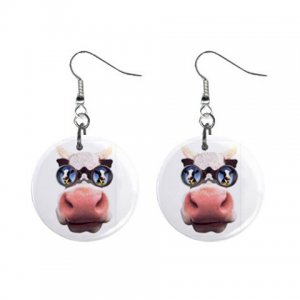 Cartoon Cow Dangle Button Earrings Jewelry 1 inch Round 13857158