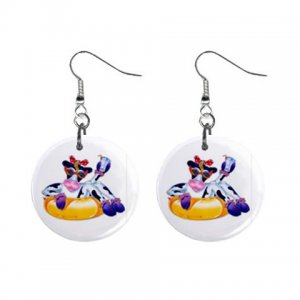 Cartoon Cow Dangle Button Earrings Jewelry 1 inch Round 13857159