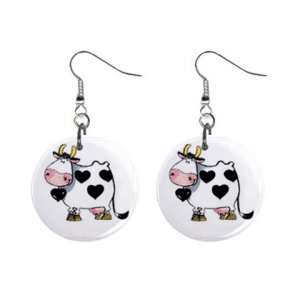 Cartoon Cow Dangle Button Earrings Jewelry 1 inch Round 13857160