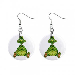 Cartoon Turtle Dangle Button Earrings Jewelry 1 inch Round 12479608